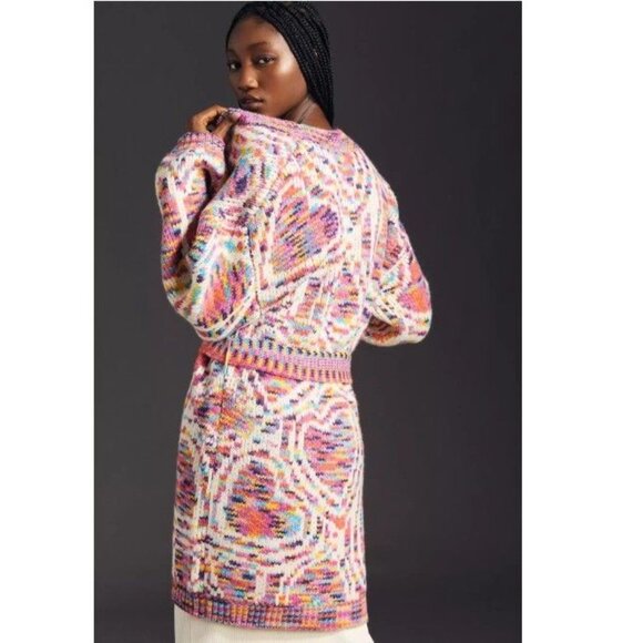 Farm Rio Wild Heart Duster Belted Cardigan Sweater Rainbow Size X-Small - Picture 3 of 13